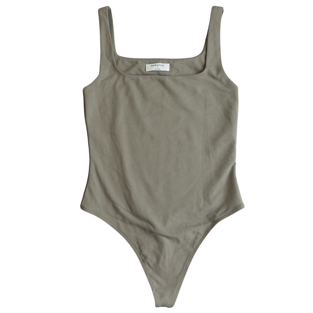 Babaton Contour Squareneck Tank Top Bodysuit S Sage Green Taupe Thong Minimalist